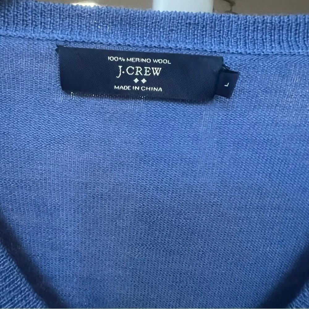 J. Crew 100% Merino Wool Blue V-neck Men's Sz Large Long Sleeve Pullover Sweater